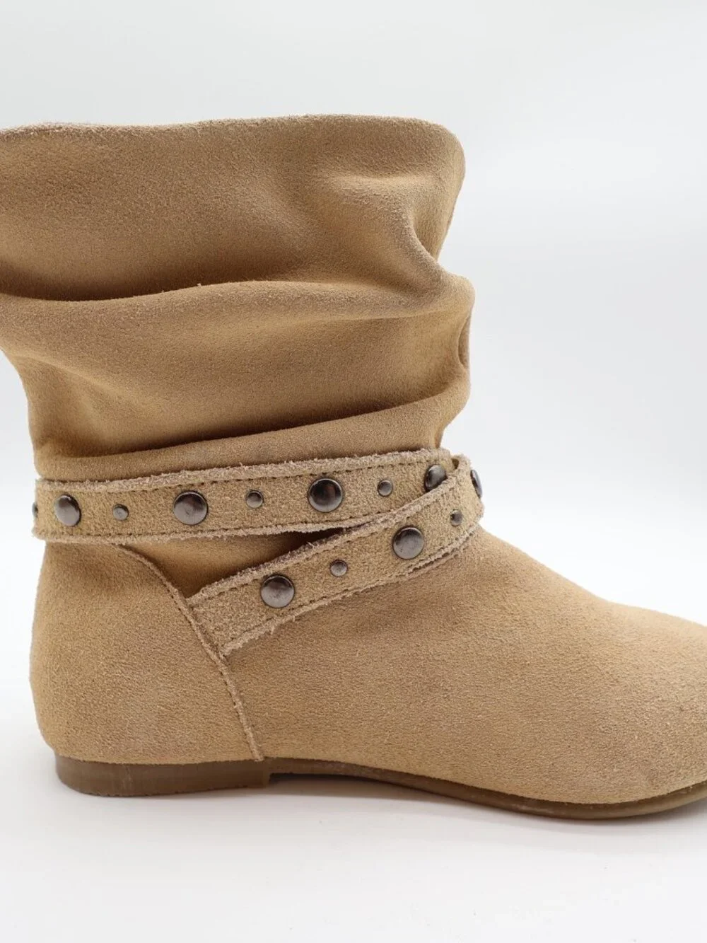 L'Amour Girls Size 11 Tan Leather Slouch Studded Buckle Ankle Boots